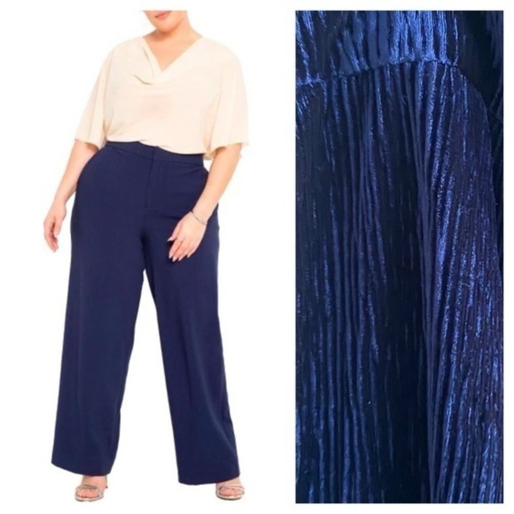 Eloquii Blue Ribbed Velvet Wide Leg Trouser Pants Plus Size 22